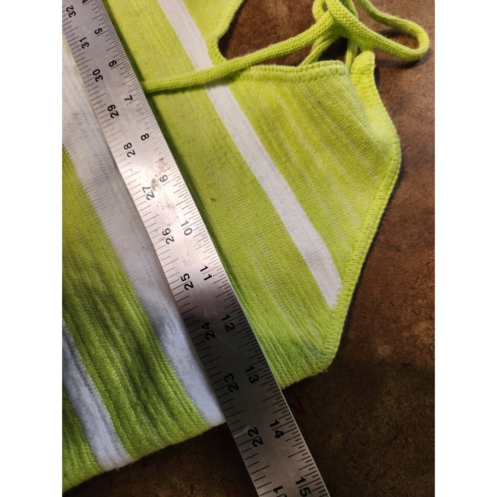 Vintage Y2k Halter Top Medium Green Striped Knit Summer Resortwear Beach Coastal - Picture 10 of 10